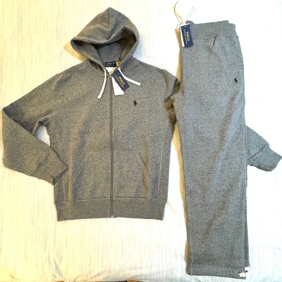 Polo Ralph Lauren Classic Full-Zip Fleece Sweatsuit Ash Grey Heather Black Pony - Picture 4 of 16